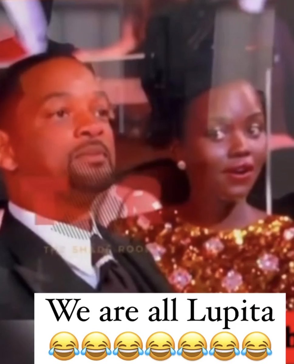 LilliamUribe's tweet photo. All of us just now… We are all Lupita😂 That joke wasn’t even funny. #whatjusthappened #Oscars #oscars22 #willsmith https://t.co/3r33XiMKEv