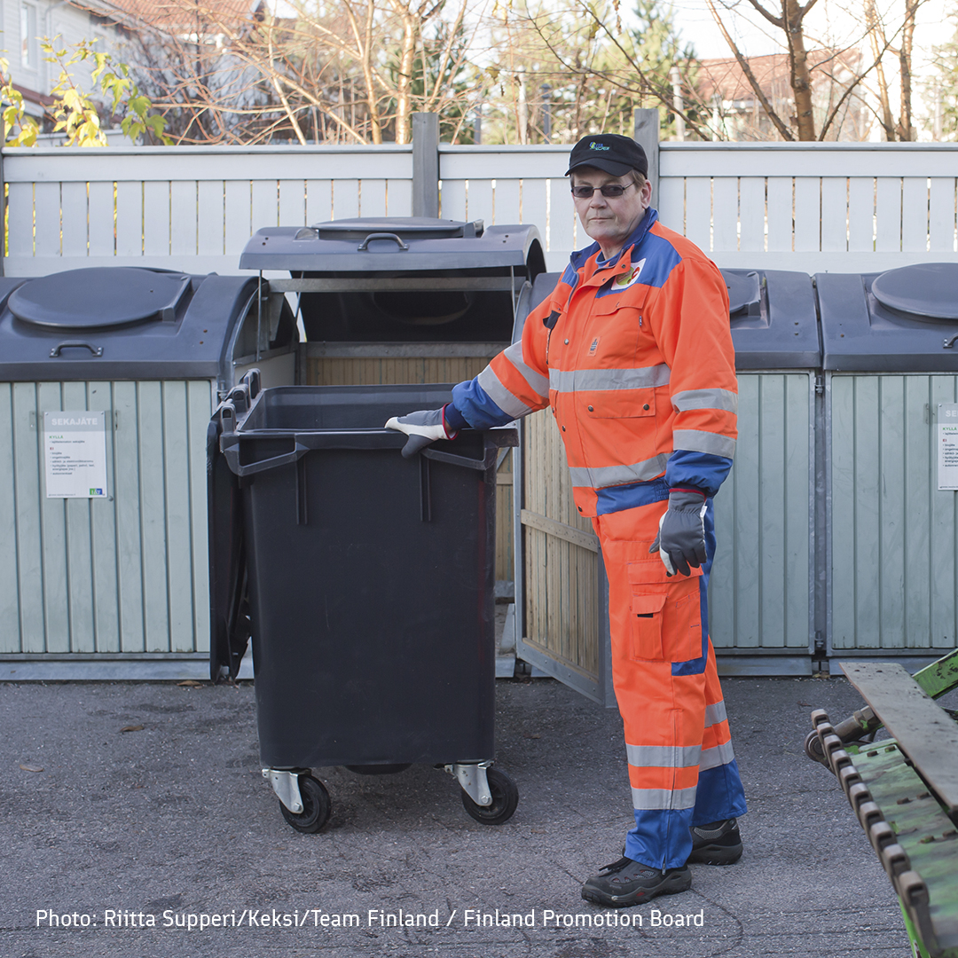 thisisFINLAND's tweet photo. ♻️ If you ask a #Finnish kid, this guy right here has the coolest job ever; driving a big truck and seeing waste being sorted &amp; recycled. #EnvironmentalEducation is a part of the school curriculum, and sustainable choices are valued in the society 🌍 https://t.co/X7lYHIeUPh
