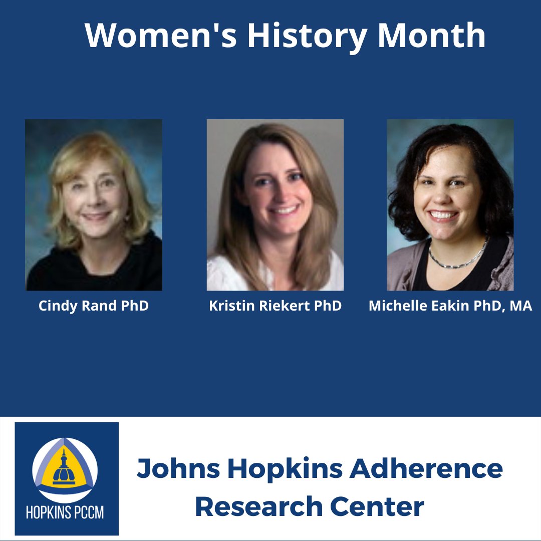 HopkinsPCCM's tweet photo. As we celebrate Women's History Month, we highlight the leaders of the Johns Hopkins Adherence Research 
Center. Dr. Cindy Rand was the founder and inaugural director of JHARC which is currently directed by @KristinRiekert and @mneakin, both amazing mentors for @JHUPCCMFellows https://t.co/MTnbM5Qapd
