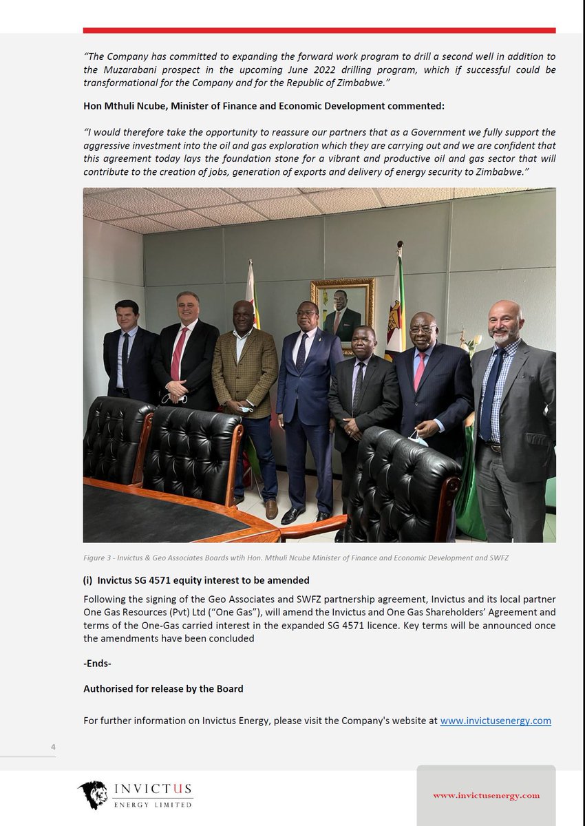 Invictus Energy $IVZ $IVCTF is pleased to announce that our SG 4571 licence area has been increased 7 fold to 709,300 hectares &amp; entered into a HOA with the Sovereign Wealth Fund of Zimbabwe. We will commit to drilling a 2nd well in June campaign. Details: bit.ly/3LhxAfZ