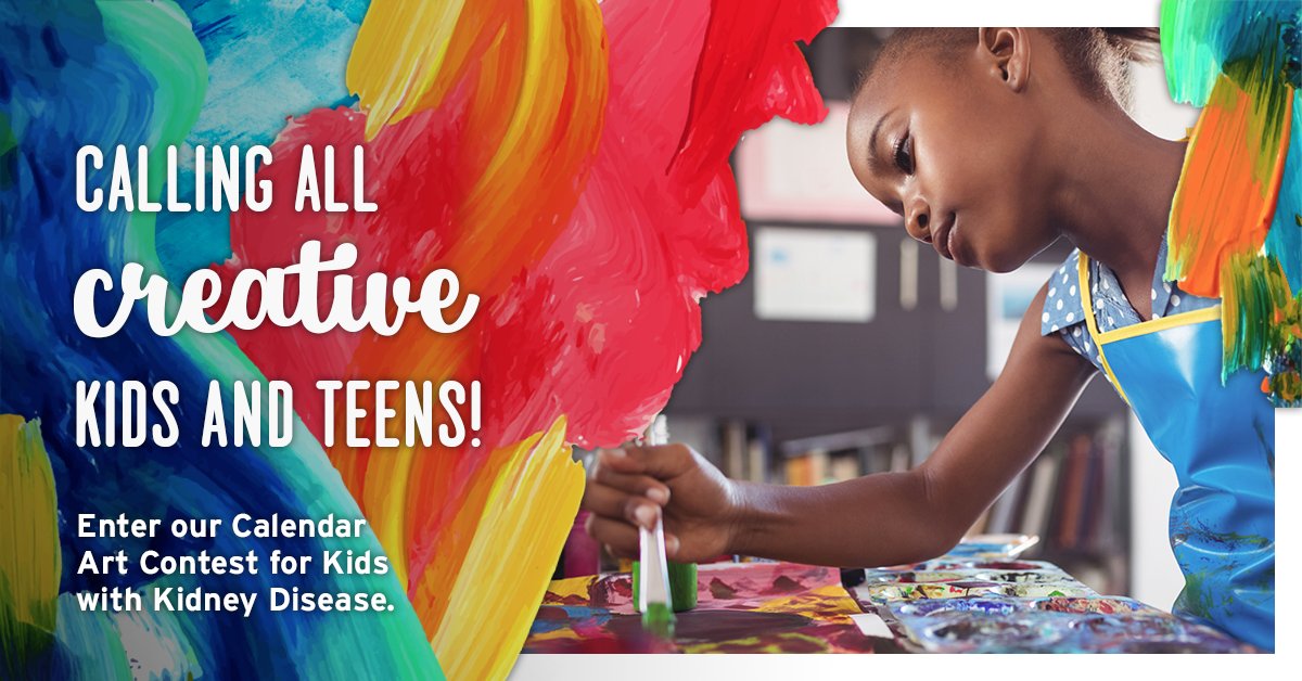 KidneyFund's tweet photo. #CallforArtwork! Our 27th annual #CalendarKids Art Contest is open for those 18 &amp; under living w/ #kidneydisease. Submit visual art, poetry, dance, short films, music for chance to be featured in the 2023 AKF calendar &amp; more. Rules &amp; submission form: https://t.co/1hJOYXt1zM https://t.co/tTVEWqQhZ4