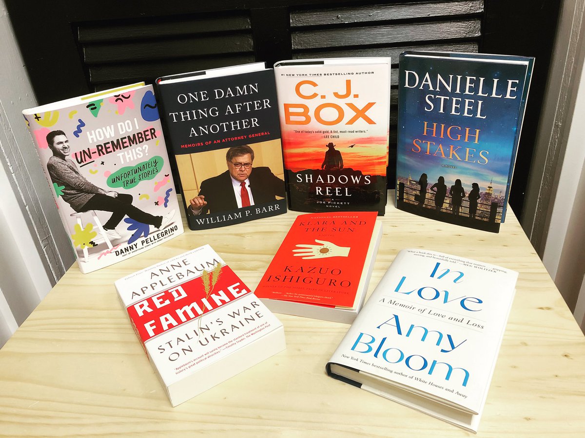theodoresbooks's tweet photo. Here are a few of the titles debuting on this week’s @nytimes #Bestseller list. Congratulations @DannyPellegrino, #WilliamBarr, @anneapplebaum, @cjboxauthor, #KazuoIshiguro, @daniellesteel &amp; #AmyBloom! https://t.co/9TkIutqm6T