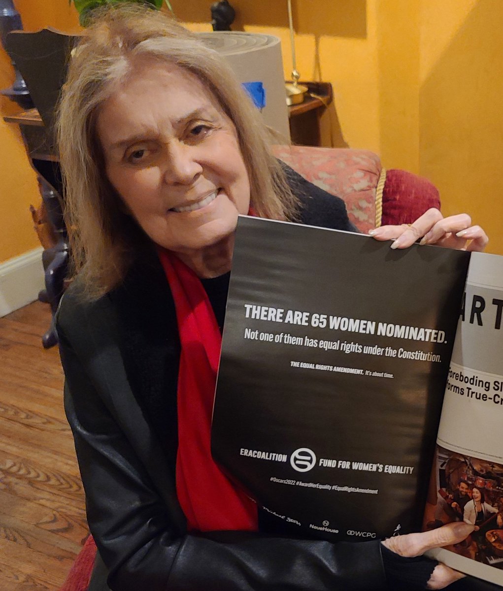 #AwardHerEquality  Our board member <a href="/GloriaSteinem/">Gloria Steinem</a> with our full page ad in Variety announcing our Twitter takeover tonight: tweet with us. <a href="/ERACoalition/">ERA Coalition</a>