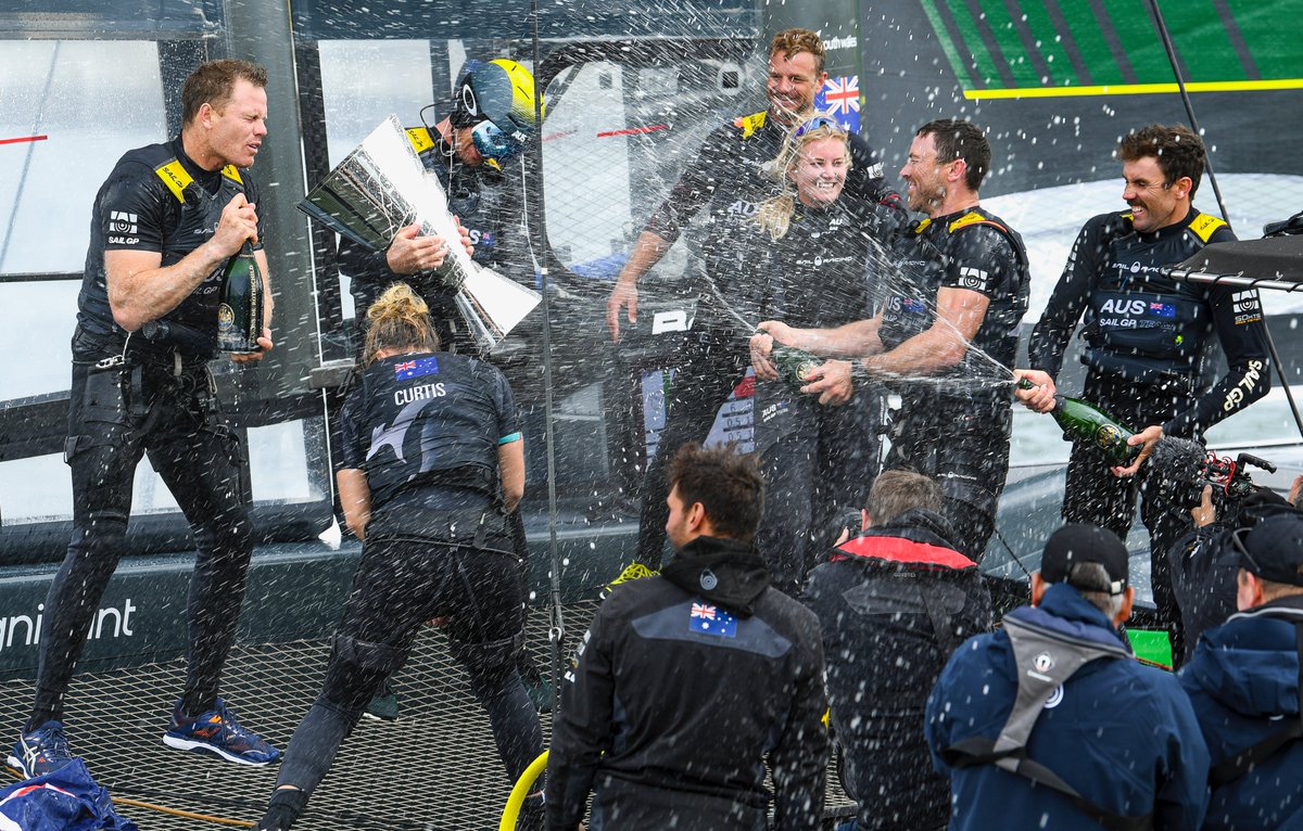 SailGPUSA's tweet photo. Congratulations to our favorite rival and now the Season 2 @SailGP Champions, @sailgpaus 👏🏼  🍾 https://t.co/5VFgfq8V7G