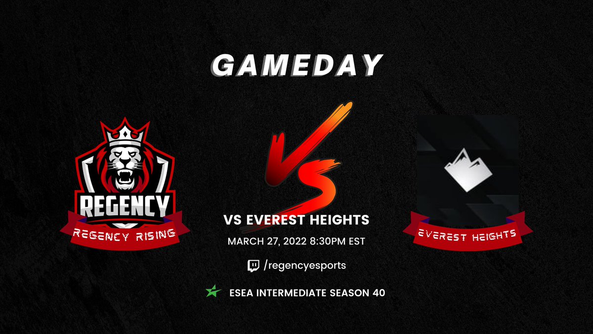 Live CS:GO tonight at 8:30pm EST
Regency Rising vs Everest Heights | ESEA IM Playoffs B03 
twitch.tv/regencyesports
GLHF!