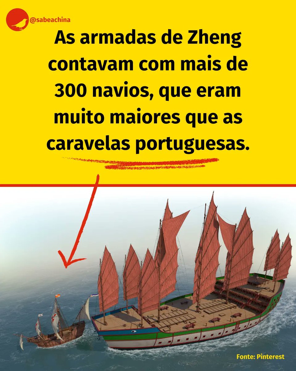 sabeachina's tweet photo. A quinta (1417-1418) e a sexta (1421-1422) exploraram o leste da África, e a sétima (1431-1433), mais longa, explorou o Mar Vermelho e seguindo até quase Moçambique. Zheng comandou esquadras enormes, com mais de 20 mil 👤 e cerca de 300🚢, superando as navegações europeias. https://t.co/D4bart09Av