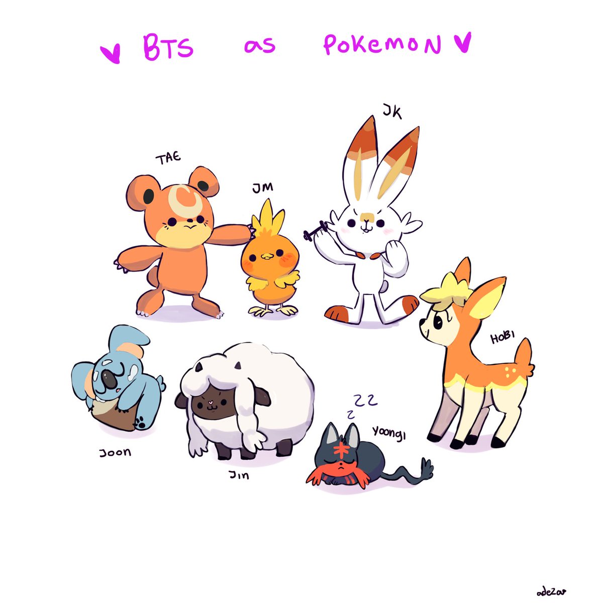De_adeza's tweet photo. BTS as pokemons! 🥺💜 https://t.co/M535zIponW