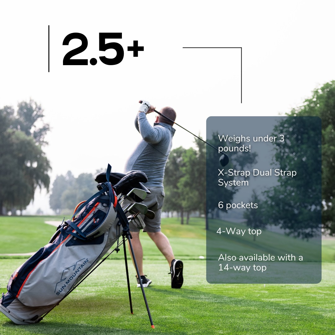 SunMountainGolf's tweet photo. 2.5+ pounds of awesome. The lightweight bag that's ready for the back nine. Ready to buy? Find yours now at a retailer near you (or online).👇 #SunMountainGolf #WalkTheCourse #TwoPointFive https://t.co/07jYzcNeSS