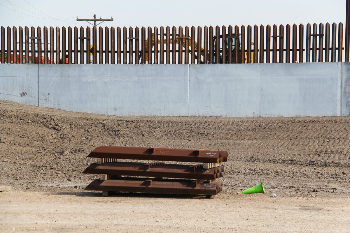To build #Bidensborderwall 15' bollards fabricated for Trump's wall were cut down to 6'. This section of border wall was built this month and the bollards waiting to be added to it are marked as cut on 3-16-22 (zoom in).

@POTUS & @SecMayorkas what happened to #notanotherfoot?