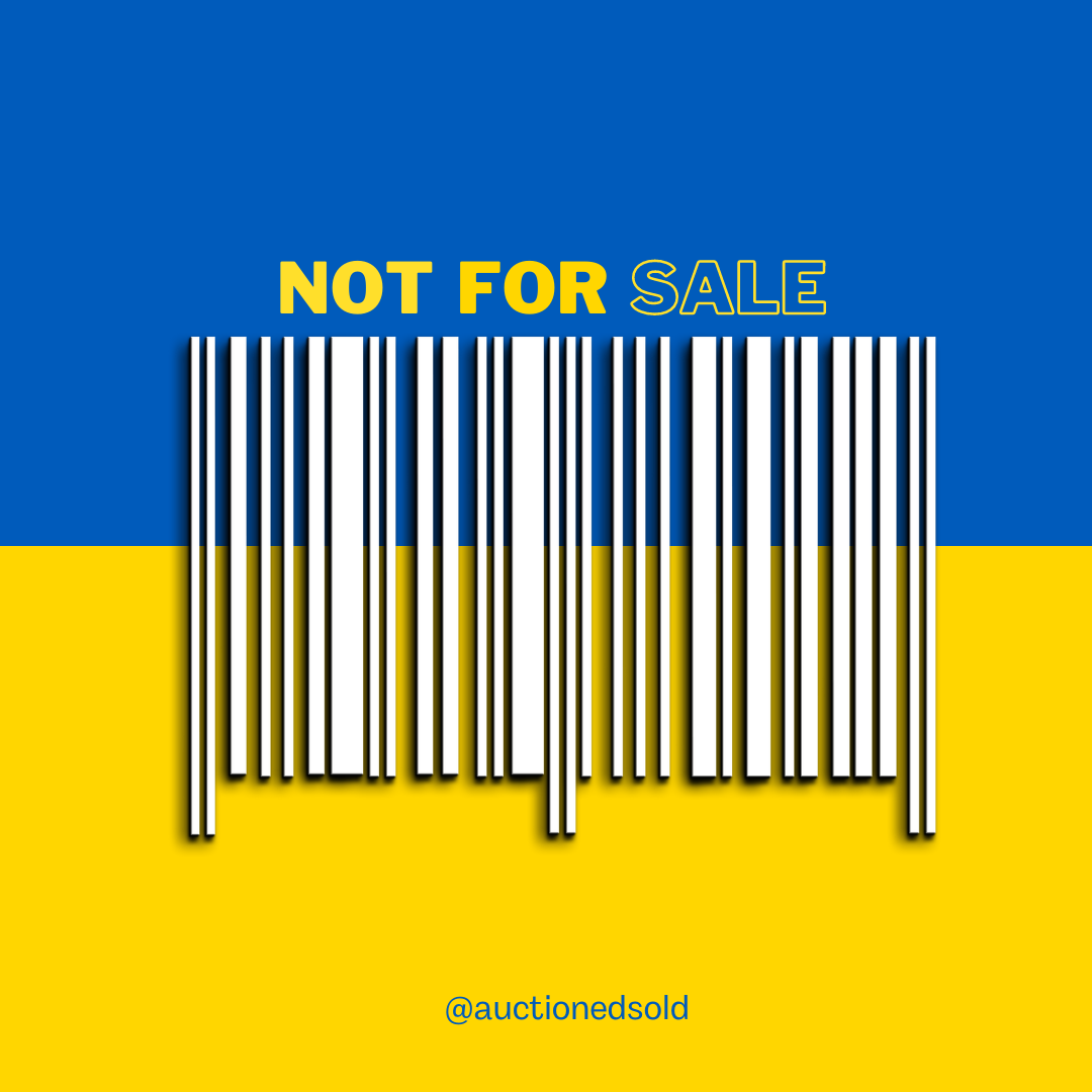 AuctionedSold's tweet photo. #NotForSale barcode to donate to women &amp; children refugees who are the targets of human trafficking. 100% of proceeds go to @Ukraine for refugee &amp; humanitarian efforts. 

Help protect the vulnerable from exploitation and trafficking #CryptoForUkraine 💛

 https://t.co/wikV6h1BOK https://t.co/wcBtPgPNQK