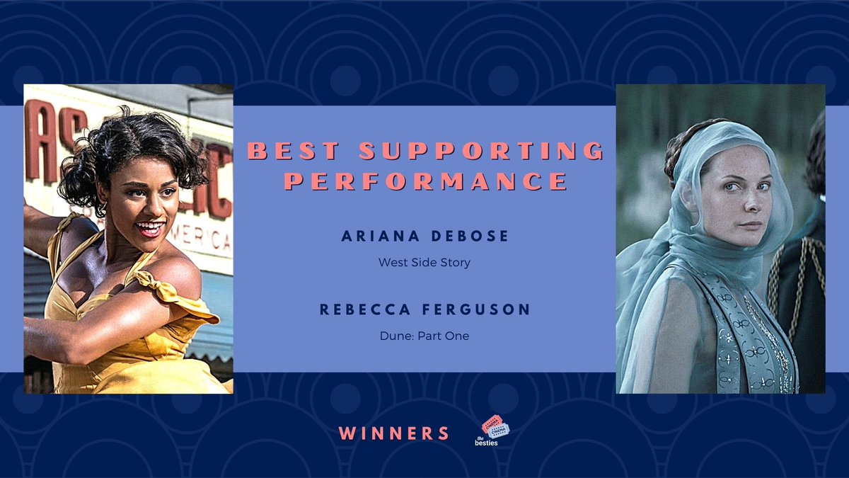 DavidDMerkle's tweet photo. And the winners are...

#WestSideStory #ArianaDeBose #Dune #RebeccaFerguson #BestSupportingPerformance #BestieAwards https://t.co/ZAHlALpbvb