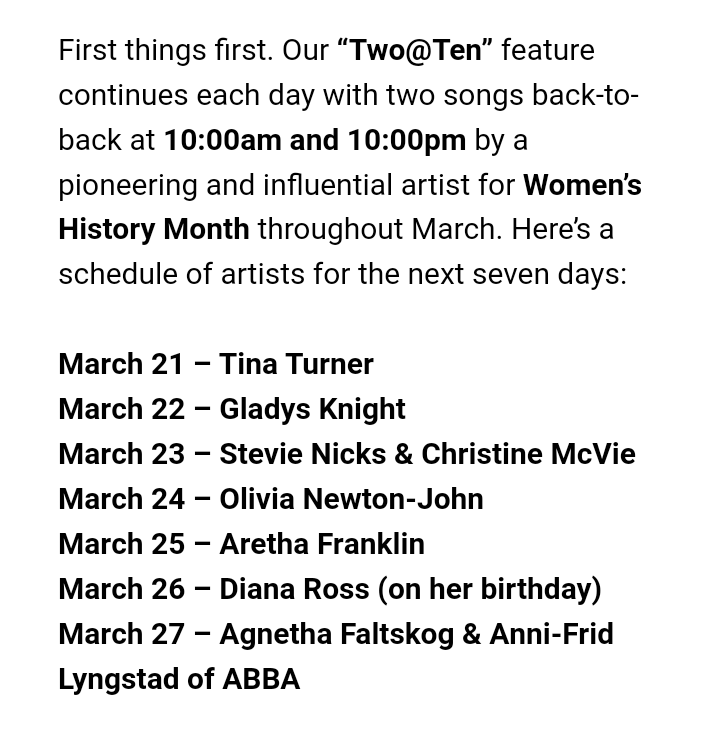 VenusInMomJeans's tweet photo. @MeTVFM Saluting Great Artists for #WomensHistoryMonth #TwoAtTen on the radio at 10am and 10pm
@MeTVFM 87.7FM https://t.co/fBT7nll9Ay
Saluting #AgnethaFaltskog & #AnniFridLyngstad!!! of ABBA
For 10pm @MeTVFM played #SOS and #KnowingMeKnowingYou, good songs. https://t.co/YzaUCh4CBb