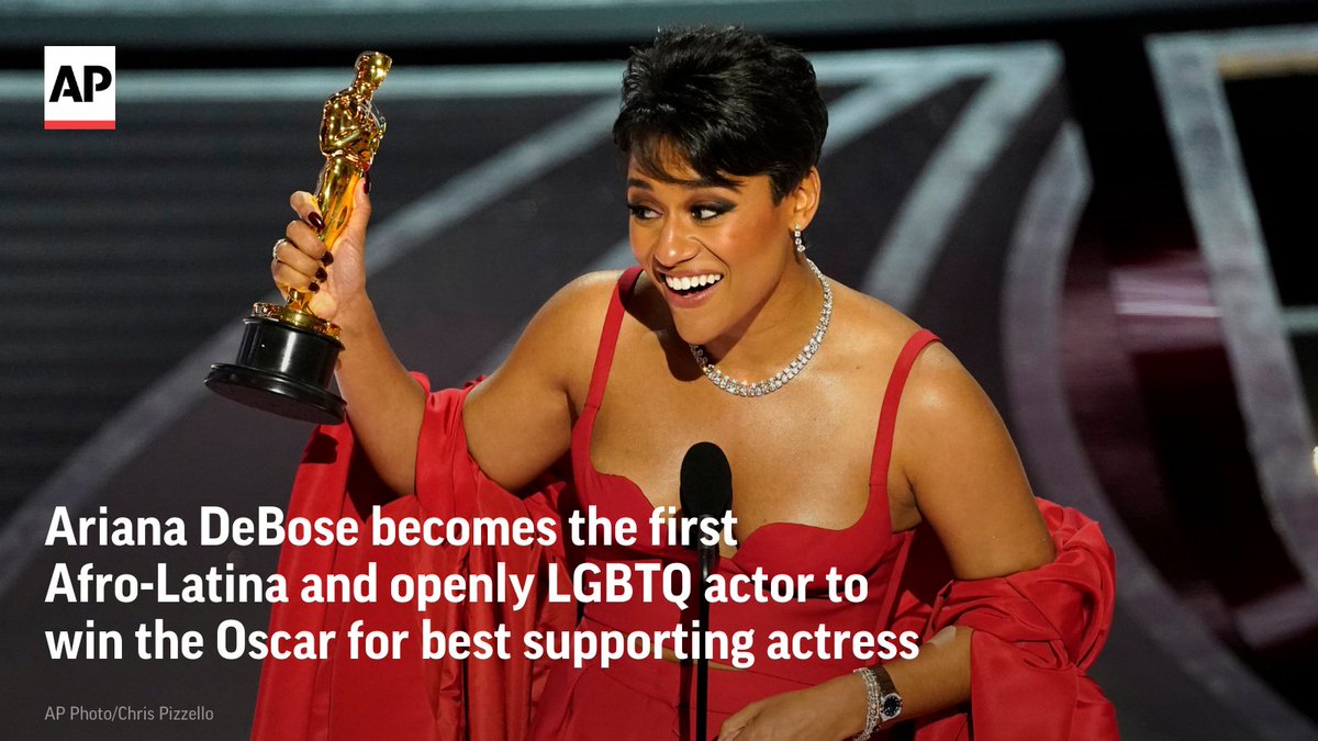 AP's tweet photo. The Oscar for best supporting actress goes to Ariana DeBose for “West Side Story.”

"To anybody who has ever questioned your identity," DeBose said. "I promise you there is a place for us." https://t.co/uhwERUO9Gg https://t.co/2jVMTITNP5