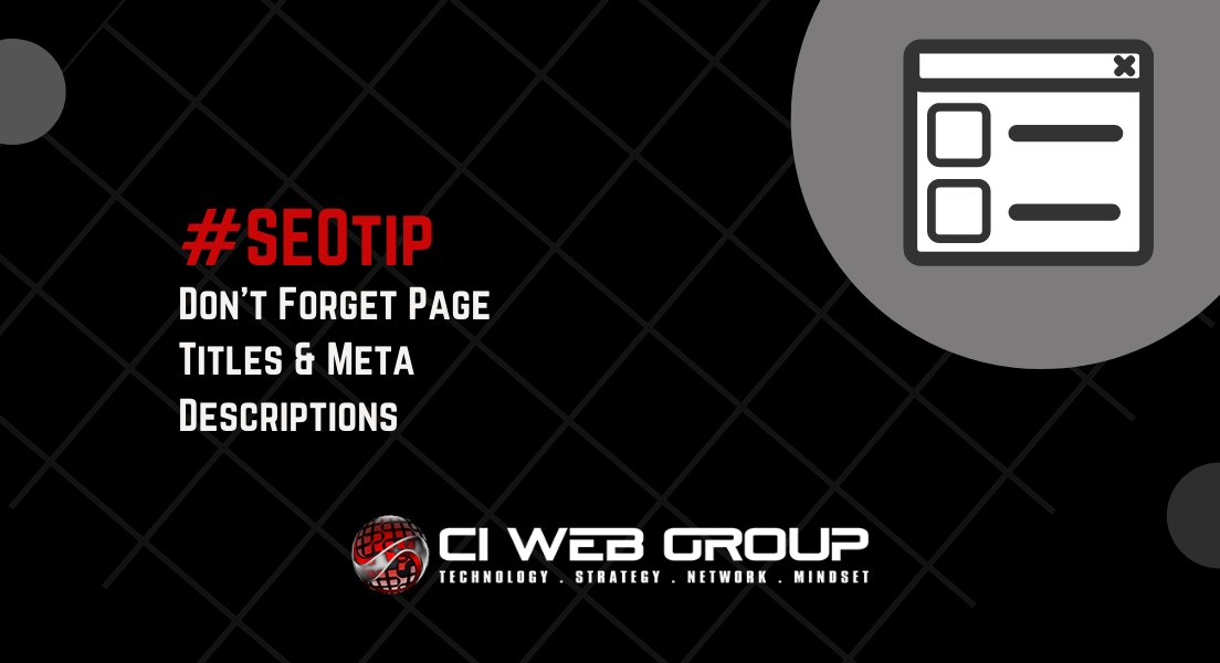 ciwebgroup's tweet photo. #SEO Tip: Did you know keywords should be found in page titles and meta descriptions? These short sections show up in search results and can be the sole reason someone clicks on your page. With these two basic components, your page has extra power that packs a punch! #ciwebgroup https://t.co/WdJnFE28lS