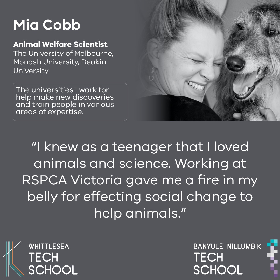 Celebrating Careers in STEM! Every journey is different; no pathway is the same. ⁠Check out our latest profile on our website and learn about Dr Mia Cobb's journey to becoming an Animal Welfare Scientist.⁠ <a href="/DoUBelieveInDog/">Do You Believe In Dog? 🐶 Mia Cobb</a> @fvasunimelb
⁠
#Techschools #STEMcareers #BNTS #WTS