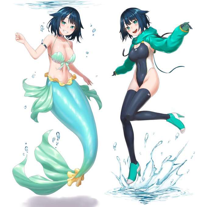 #春の創作クラスターフォロー祭り
うちの子創作勢の競泳水着🩱と人魚🧜‍♀️スキーです🙏 