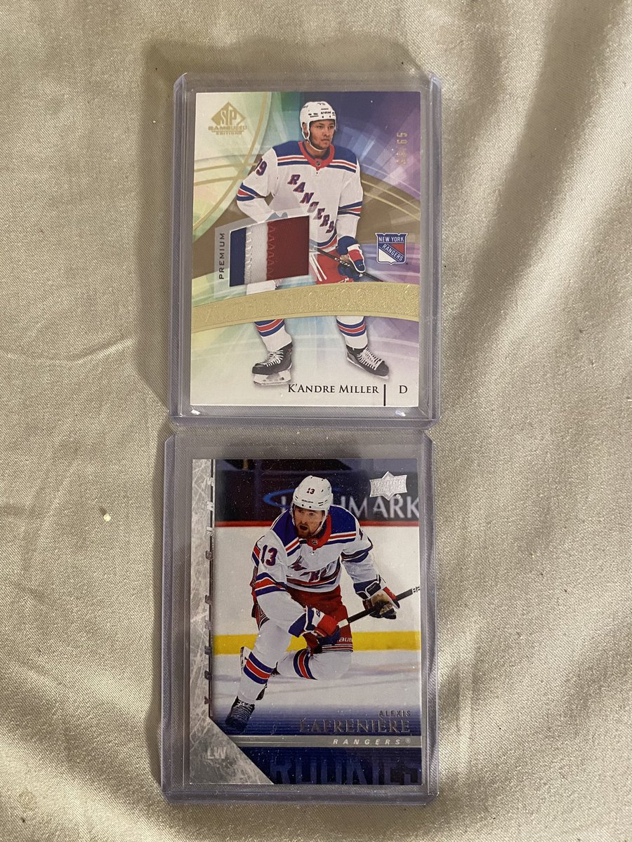 JamesLadalia's tweet photo. Fuck it, here comes a free #NYR  card giveaway. Alexis Lafreniere Retro YG and a K’Andre Miller SPGU 3 color patch /65. Just follow, and RT and I’ll pick someone in the AM. https://t.co/0CTB5S73c7