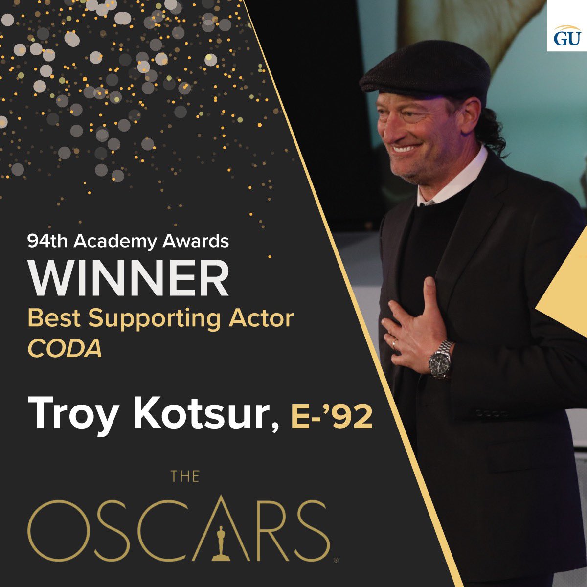 GallaudetU's tweet photo. Congratulations to Troy Kotsur, E-‘92, for his historic win of an Academy Award for Best Supporting Actor. We’re over the moon and could not be prouder of the strides he has made in deaf representation in entertainment! Join us in celebrating this monumental milestone! https://t.co/1FegxZHfTo
