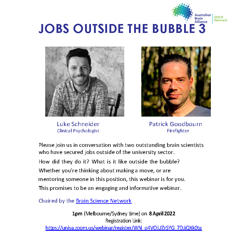 EMCRBrainAu's tweet photo. Here's another of our exciting webinars on 8 April 2022. Please join us! https://t.co/W5FhdqoJCX