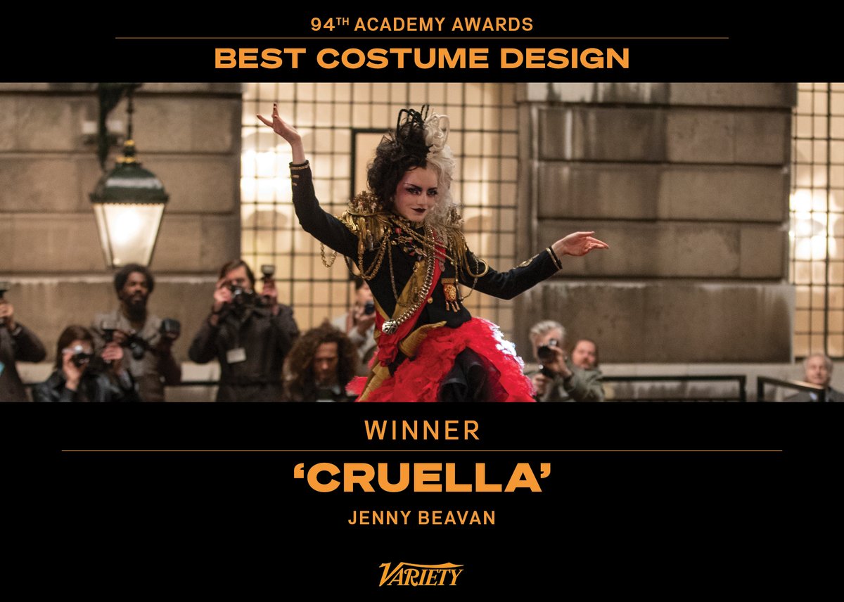 RT @Variety: Jenny Beavan wins for best costume design at the #Oscars for #Cruella. https://t.co/IjzI9yvt11 https://t.co/rDin82jxra