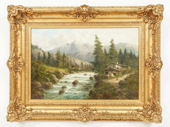 Julius Rose (German, 1828-1911)
Alpine landscape. Oil on canvas. 
Original giltwood frame. 32 x 42.” 
#RecentAcquisition #Auction #Client