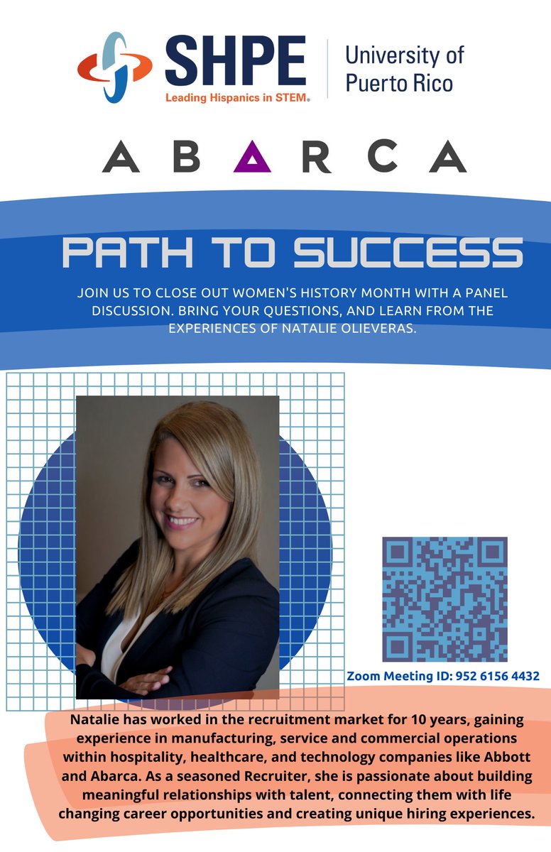 WicysRIT's tweet photo. Join us to close out #WomensHistoryMonth with one of our ✨Path to Success✨ panelists, Natalie Olieveras. 

Natalie is an experience recruiter (10 years!) and is passionate about creating unique opportunities for women in technology. 

#SHPE @SHPE @WiCySorg #WiCyS https://t.co/6thNnxZWif