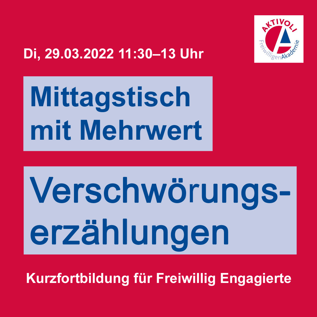FW_Akademie's tweet photo. Falsche "Wahrheiten", vermeintliche Fakten...heutzutage gefährden solche Fake News ernsthaft das Miteinander -> der Mittagstisch mit Mehrwert klärt zu "Verschwörungserzählungen" auf! 

Anmeldungen nur noch HEUTE! 
https://t.co/zHBQNuMUw5
#fakenews #verschwörungstheorie https://t.co/O7N0iIS0B3