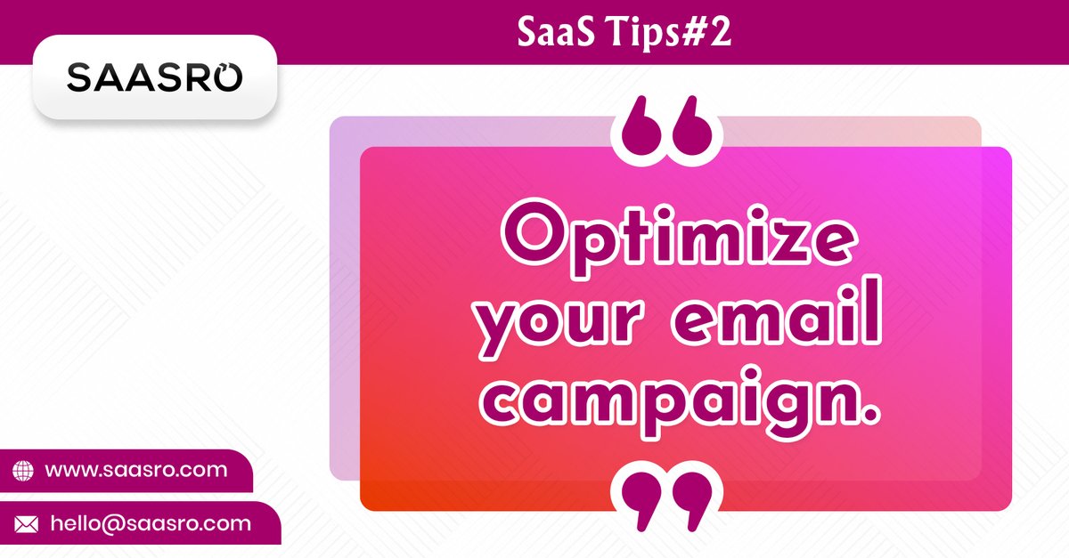 saasro_tech's tweet image. ~Optimize your email campaign~
If you don&apos;t have a great email campaign, most of your trial participants will forget about you within a few hours of signing up.
Visit us at saasro.com for seamless #SaaS_Solutions!