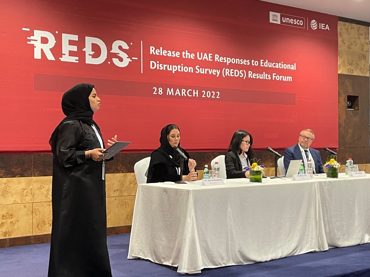 iea_education's tweet photo. LIVE from Dubai: IEA Executive Director @Dirk_IEA participates in a @MOEUAEofficial panel today with @UNESCO discussing UAE results from the #REDS study on the impact of the #COVID19 pandemic on secondary education.
@Education2030UN #learningneverstops #EvidenceForRecovery https://t.co/xKn9UUc4w0
