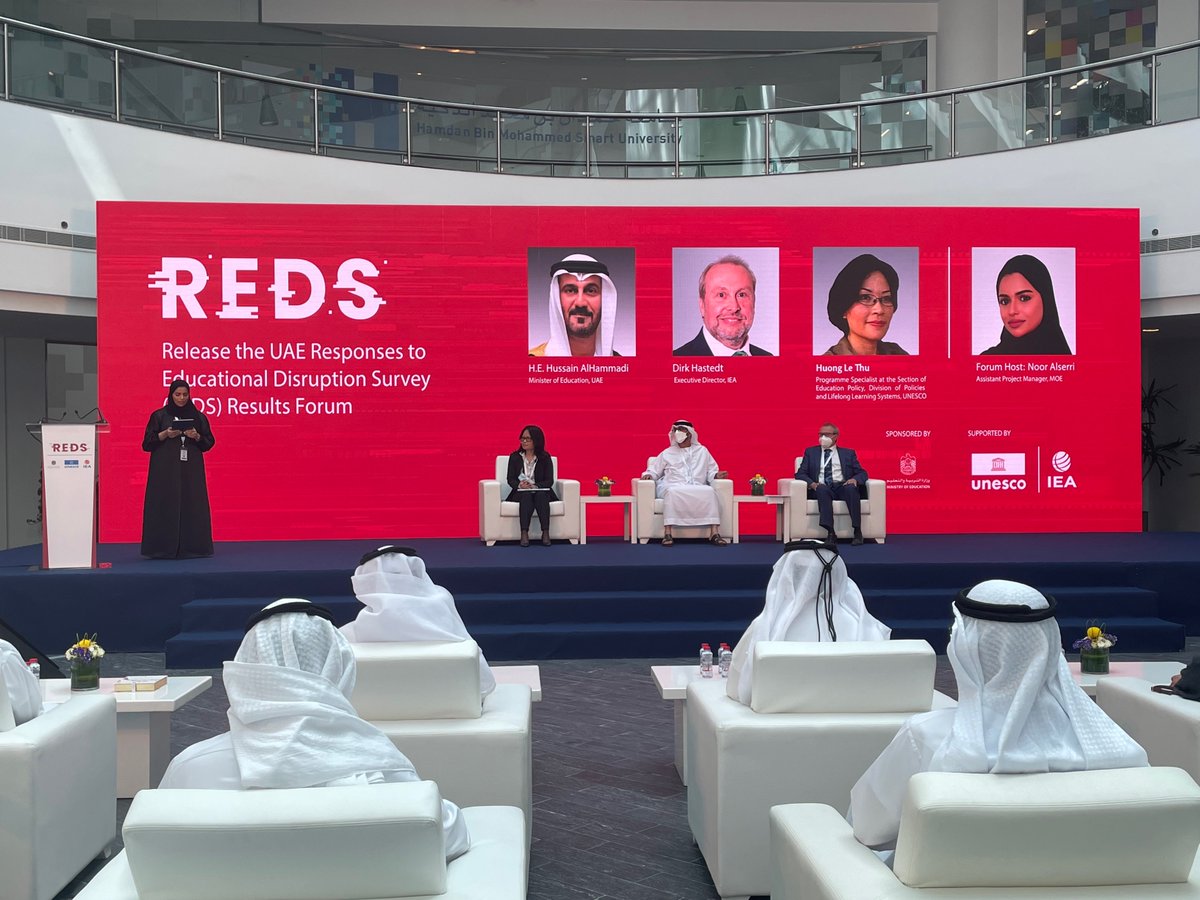 iea_education's tweet photo. LIVE from Dubai: IEA Executive Director @Dirk_IEA participates in a @MOEUAEofficial panel today with @UNESCO discussing UAE results from the #REDS study on the impact of the #COVID19 pandemic on secondary education.
@Education2030UN #learningneverstops #EvidenceForRecovery https://t.co/xKn9UUc4w0