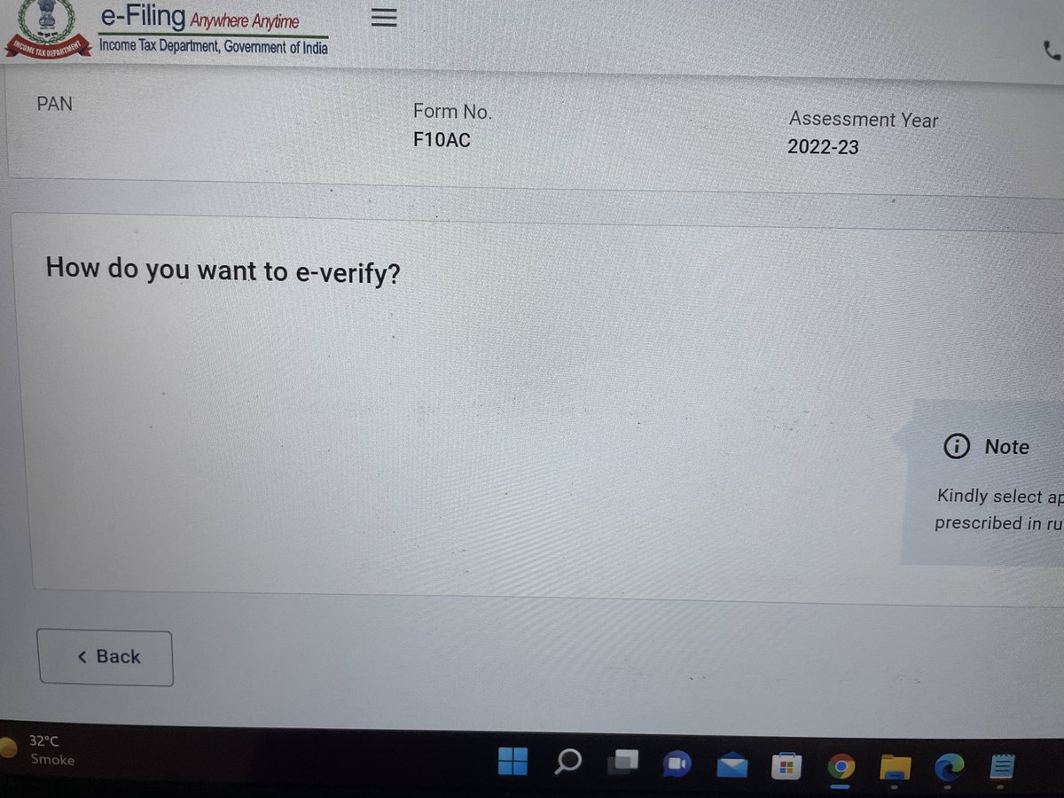 poojashah85's tweet photo. While surrendering F10AC, not getting any option for e-verification @IncomeTaxIndia @nsitharamanoffc @BimalGST @cpgrams @theicai @CAclubindia @cainindia https://t.co/CvddPsTrbA