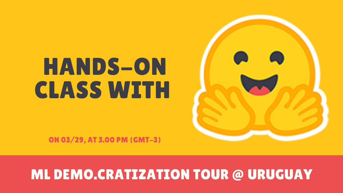 LepercqViolette's tweet photo. 🌍 ML Demo.cratization tour in Uruguay on March 29! Thanks @UTECuy and @cyber_fd for hosting the class! 

🤗 @omarespejel will give a hands-on class on How to build ML collaboratively. 

👉 Feel free to join https://t.co/9tjEUISbCX https://t.co/J2a7w7sQJ4