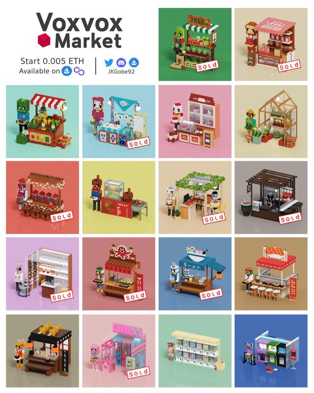 🌈UPDATE 🌈
Voxvox Market Collection 🛒🎊✨🌸🌷

Start  0.005 - 0.01 ETH
Available on <a href="/opensea/">OpenSea</a> / polygon

opensea.io/collection/vox…

Discord : discord.gg/SmTPH64r9U

#NFTCommunity #nftcollector #NFTJPN #opensea #NFT #Polygon #NFTJapan #NFTTHAILAND #voxelart #magicavoxel #voxel