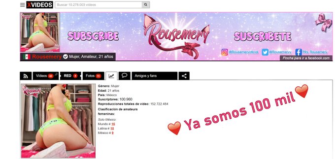 Amores! estoy muy emocionada por que ya llegamos a los 100 mil subs en @xvideoscom ❤️🖤 https://t.co/