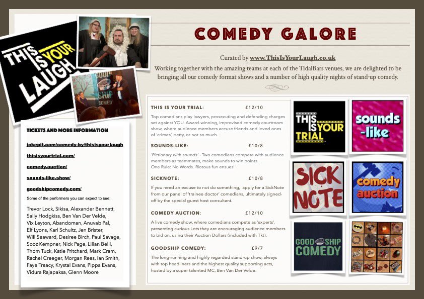 I’ve included a lot of different acts and venues into this smorgasbord of wonderful comedy. It’d be great if those involved could share it with their followers. Please.