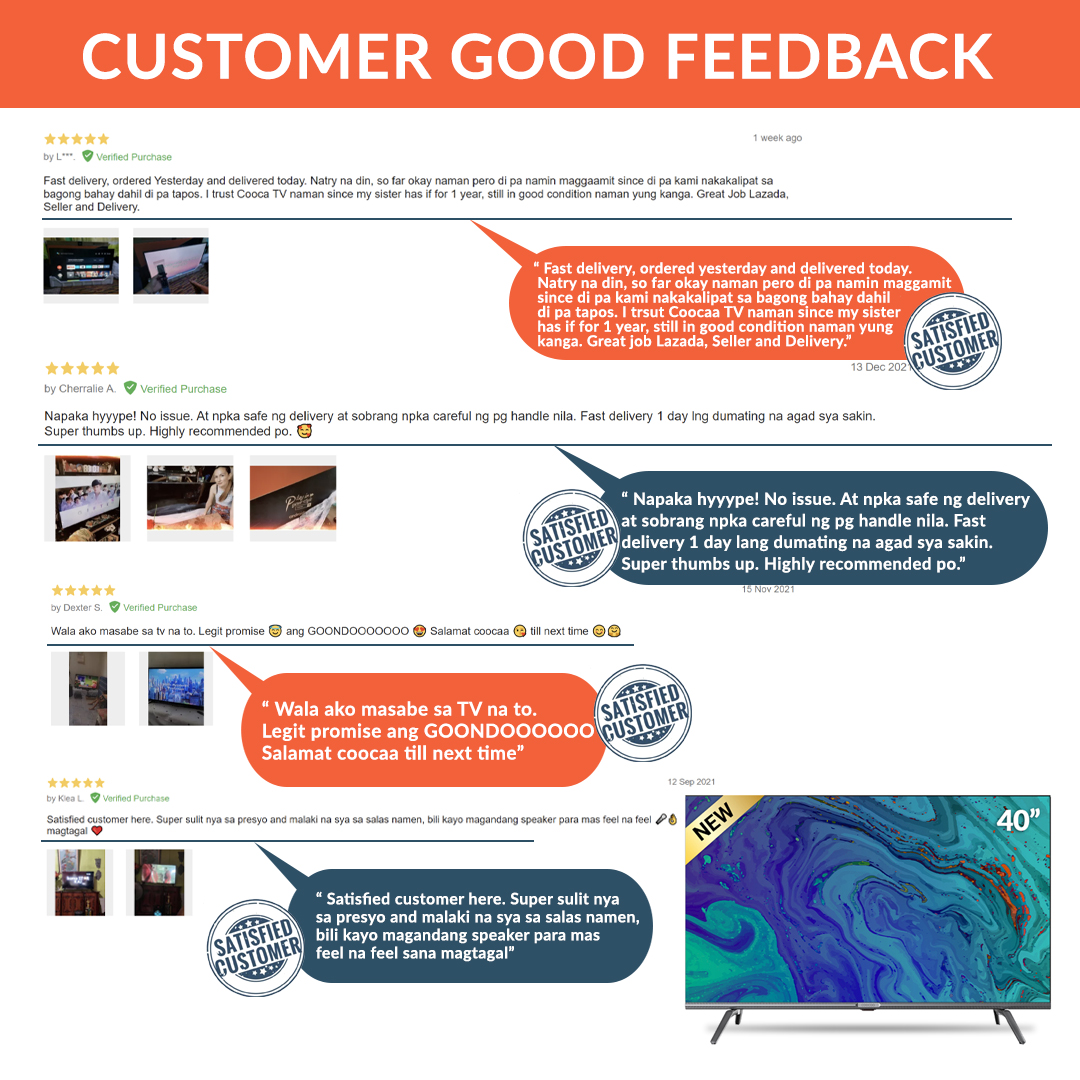 CoocaaPh's tweet photo. Our Best Selling TVs with their customer feedback🏆

Grab yours now this Lazada Birthday Sale with up to 50% OFF!
42 inch Android TV: https://t.co/P30F7NLPgC
40 inch Android TV: https://t.co/3rUTqqCNpf

#coocaaph #LazadaPH #LazadaBirthdaySale #EYELOVEYOU #freebiesph https://t.co/lsauYDa4F4