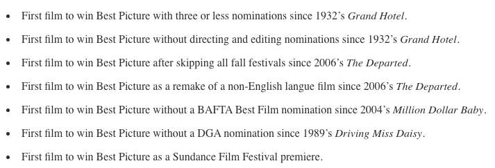 RealJohnJohnKJR's tweet photo. CODA's Best Picture win broke all of these #Oscars stats, some 89 years old https://t.co/fVzQEgjbfV