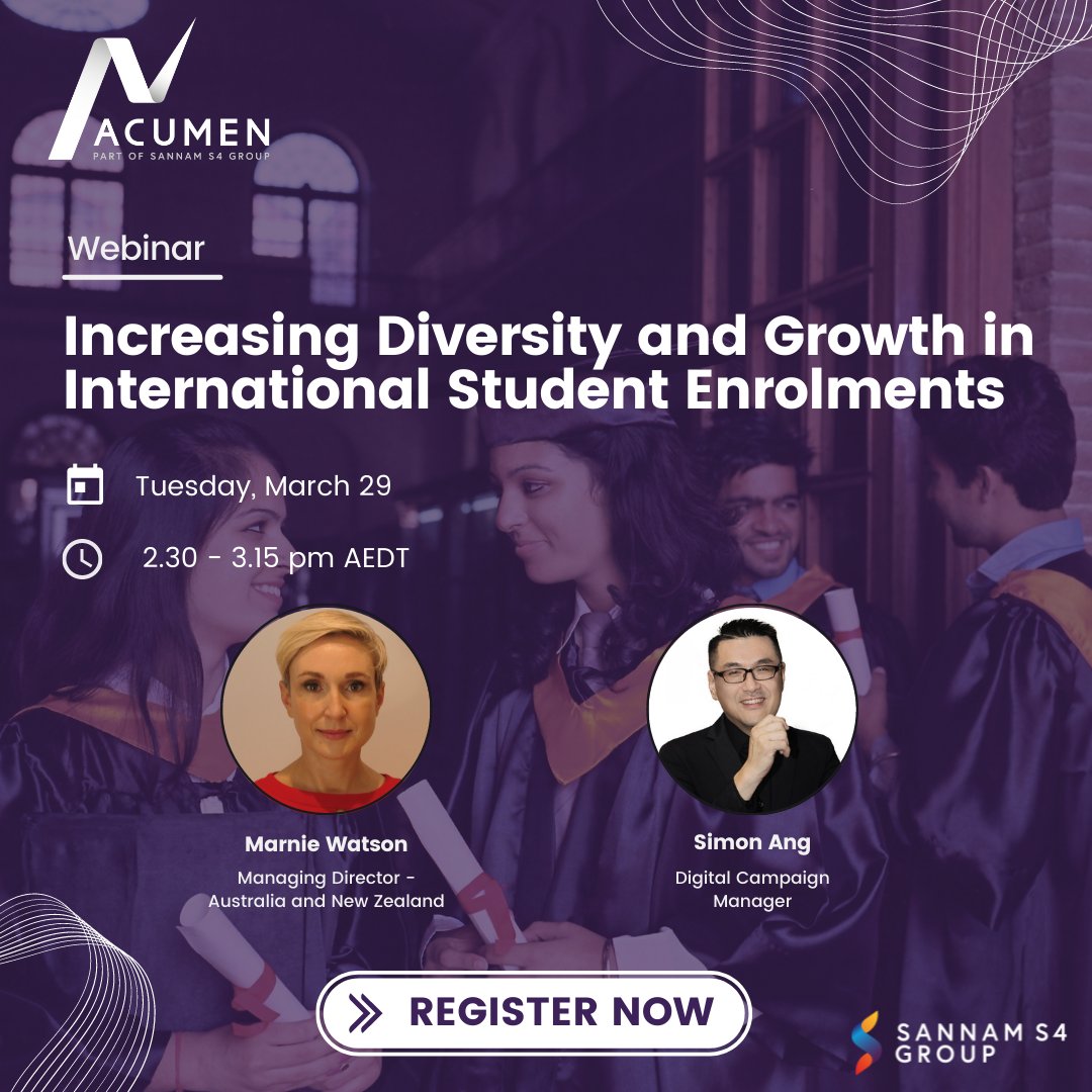 1 Day to go!

Join Acumen in a discussion on Increasing Diversity and Growth in International Student Enrolments on 29th March at 2:00 PM AEDT.

Don’t miss out on your chance to participate, register here 👉eu1.hubs.ly/y0zWll0