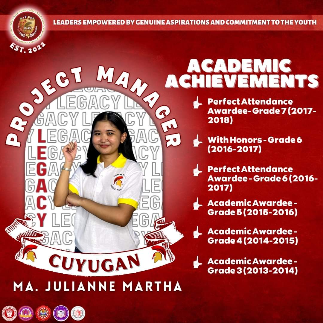 LegacyParty_UE's tweet photo. HIGHLIGHTS | Credentials
Ma. Julianne Martha J. Cuyugan, your next Project Manager from LEGACY Party. Here are her credentials:
#CUYUGANItoDapat
#VoteSTRAIGHT
#VoteWISELY
#VoteLEGACYParty
#LegacyForConsistency
#SaLegacyWalangPagsisisi https://t.co/MuPVhmoc70