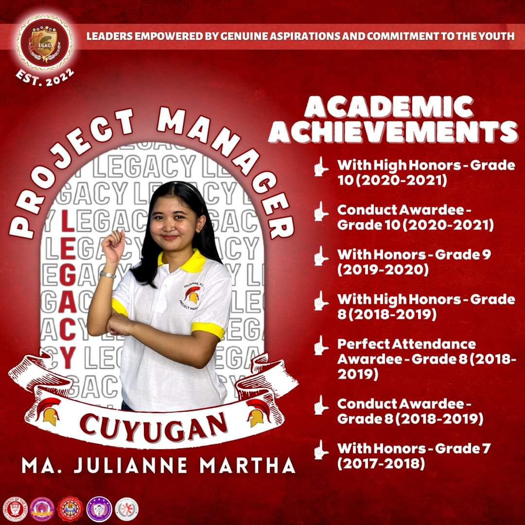 LegacyParty_UE's tweet photo. HIGHLIGHTS | Credentials
Ma. Julianne Martha J. Cuyugan, your next Project Manager from LEGACY Party. Here are her credentials:
#CUYUGANItoDapat
#VoteSTRAIGHT
#VoteWISELY
#VoteLEGACYParty
#LegacyForConsistency
#SaLegacyWalangPagsisisi https://t.co/MuPVhmoc70