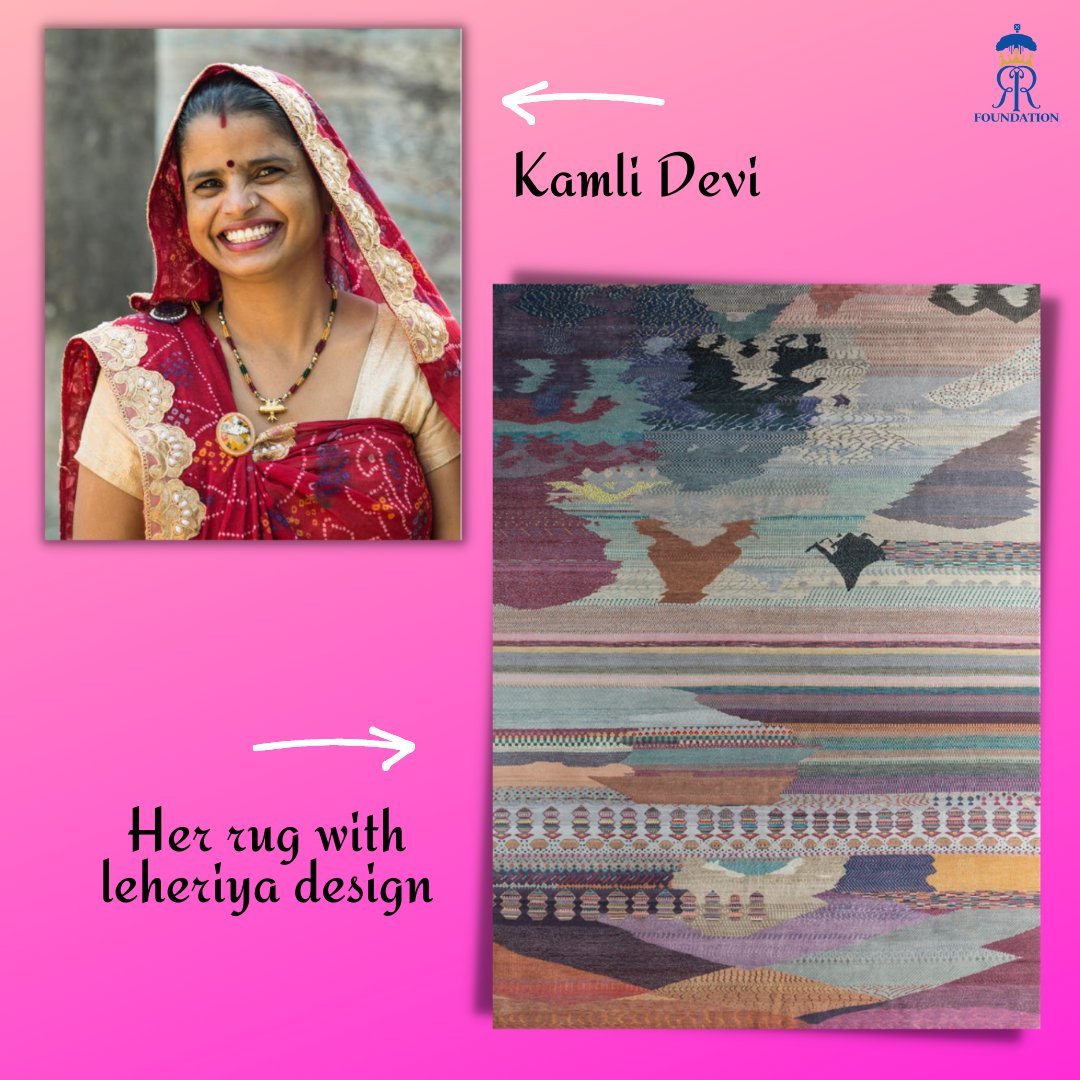 Kamli Devi is a Rajasthani weaver &amp; the designer of the rug which was 1 of the inspirations for the leheriya design on <a href="/rajasthanroyals/">Rajasthan Royals</a> jersey. 
She's been weaving for 15 years &amp; has made mountains, ladoos, jhumka along with leheriya in her rug. 

#IPL2022 | #aurathaitohbharathai