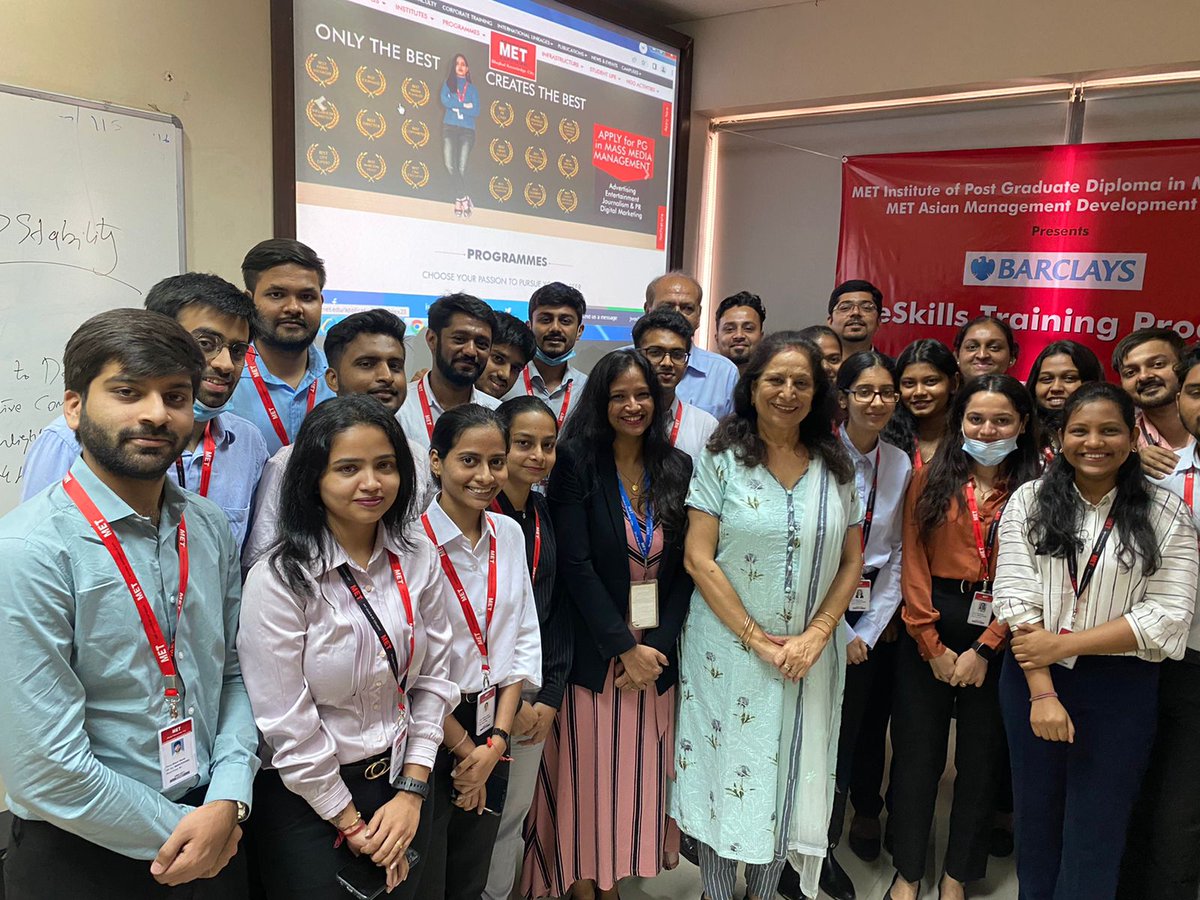 met_amdc's tweet photo. @met_emba organised a Life Skills Training Program on 21st to 23rd March 2022 delivered by Barclays for the MET eMBA &amp; PGP SBA students.
It covered many vital topics which will help students in the long run.
https://t.co/ofnhDCEboJ 

#LifeatMET #METAMDC #METemba #emba #training https://t.co/EpybN4zAjC