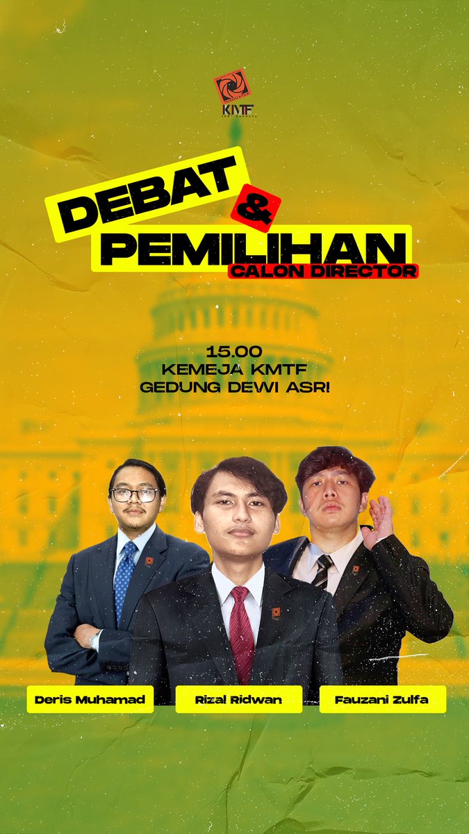jangan lupa hari ini debat dan pemilihan calon director di gedung dewi asri jam 15.00 wib