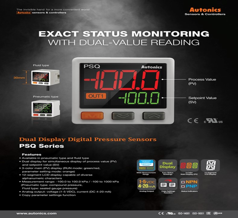 jayemtrading's tweet photo. Autonics New Product: PSQ Series -Dual Digital Display Pressure Sensors
Features:-
•Dual display for simultaneous display of process value (PV) and set point value (SV)
For more information please get in touch with 
sriadithya.ks@jayemtrade.insriadithya.ks@jayemtrade.in https://t.co/GTQ5T8KDBD