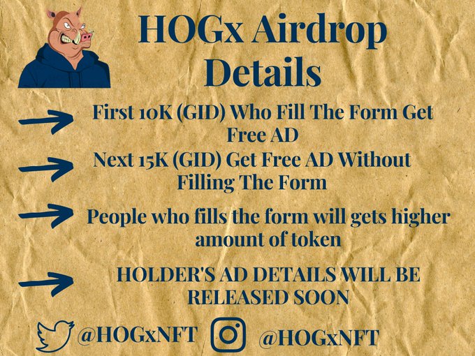HOGwarts! Fill Form now and get eligible for 🆓AD 
🐗Follow👉<a href="/HogxNFT/">HOG X</a>
🐗ADD HOGx TL👉bit.ly/3D9vID0
🐗BUY HOGx For Holder AD 👉 bit.ly/36OJQWj
🐗Fill Form👉bit.ly/3qCYmHX
🐗Can Our HOG Get 200 Retweet🐗 
🐗Tag 7 Friends and Let them know about HOGx AD🐗