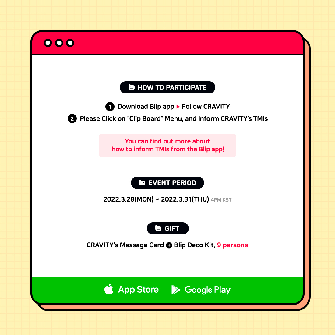 blip_twt's tweet photo. 📢#blip #BlipDataLab #CRAVITY Ep.2 EVENT
Please check out Detailed Notice in #Blip app!
📱https://t.co/c3yvqIAR0d
#블립 #블립데이터연구소 #크래비티 https://t.co/aPiDtiMlSz