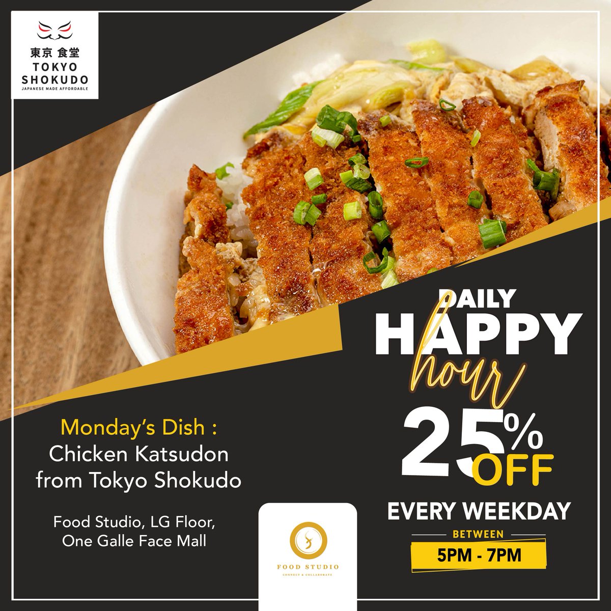 FoodStudioSL's tweet photo. #HappyHour at #FoodStudio!

Get 25% off selected dishes between Monday and Thursday from 5pm to 7pm.

#JapaneseFood #Colombo https://t.co/pv2t2O85qo