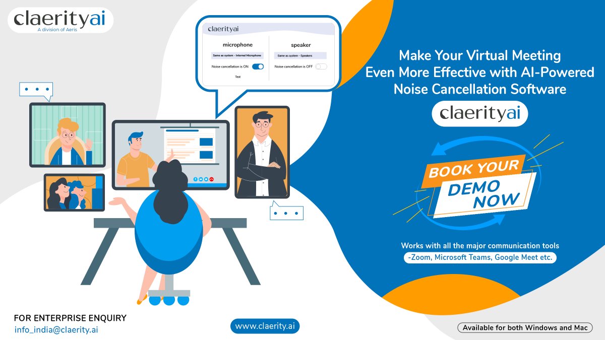 Aeris_EM's tweet photo. Are unwanted #BackgroundNoises creating havoc in your #VirtualMeetings? Use #claerityai's two-way, AI-enable noise-cancelling #software for uninterrupted #Online Meetings and #Web conferences on #Windows and #Mac systems.
#NoiseCancellation #ClearVoice #AiTech #WFHDistractions https://t.co/6rGdlZVlsP
