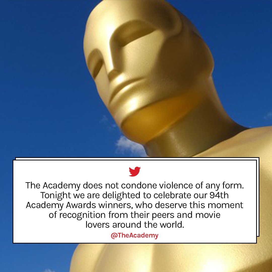 THR's tweet photo. The Academy has issued a statement following tonight's #Oscars ceremony: https://t.co/qeSzHbj9ay https://t.co/qI7ca1BejA