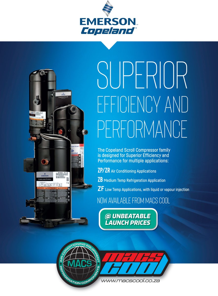 MACS_cool's tweet image. Emerson Copeland Scroll Compressors from Macs Cool.

The Copeland Scroll Compressor family is designed for Superior Efficiency and Performance for multiple applications.

Valid till 30 March 2022. While stocks last.

#macscool #emersoncopeland #scrollcompressors